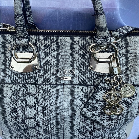 Guess Lakeshore Collection Handbag  Python Texture Beige and Black - Picture 9 of 14